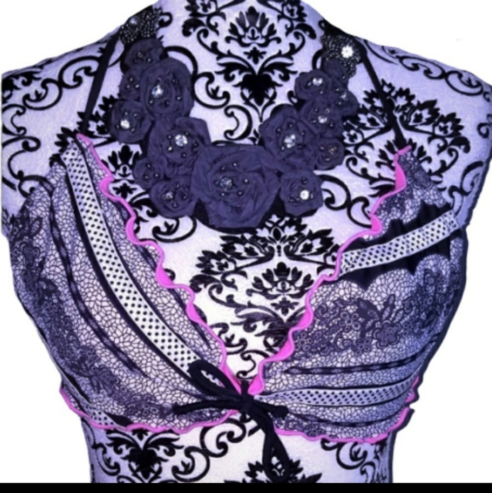 Xhilaration pink black swim bikini top lace xl